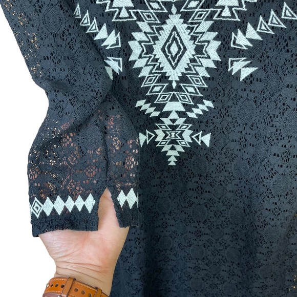 Express Womens Large Mini Dress Lace Sheer Sleeve Boho Cottage Core Summer Beach - Picture 5 of 8